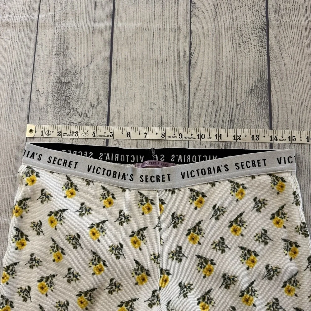 Victoria's Secret Floral Thermal Pajama Set Women's Cream Yellow Waffle Knit S